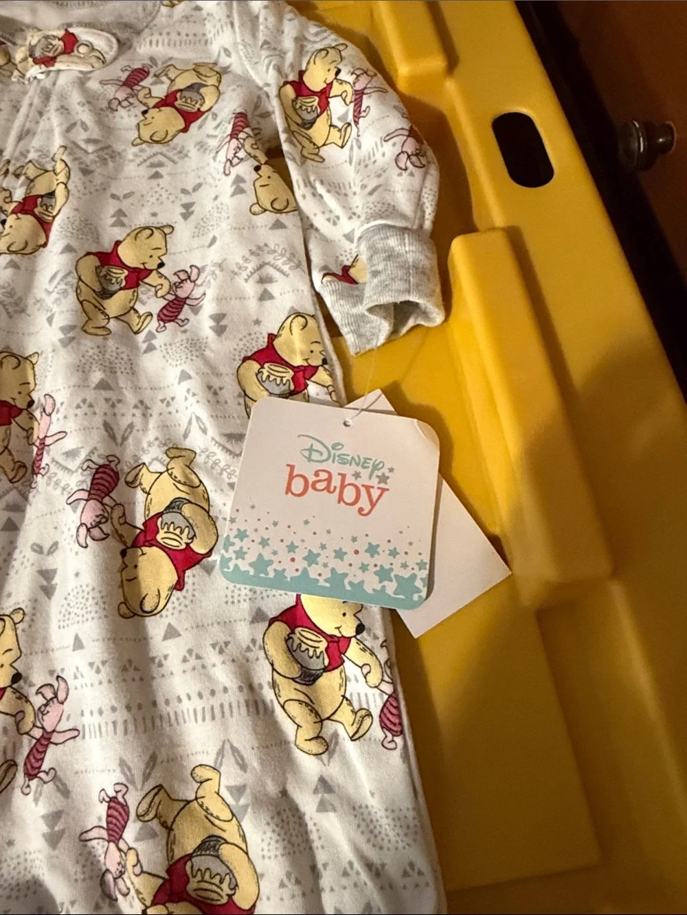 Disney Yellow & White Winnie the Pooh Footed One-Piece new with tags